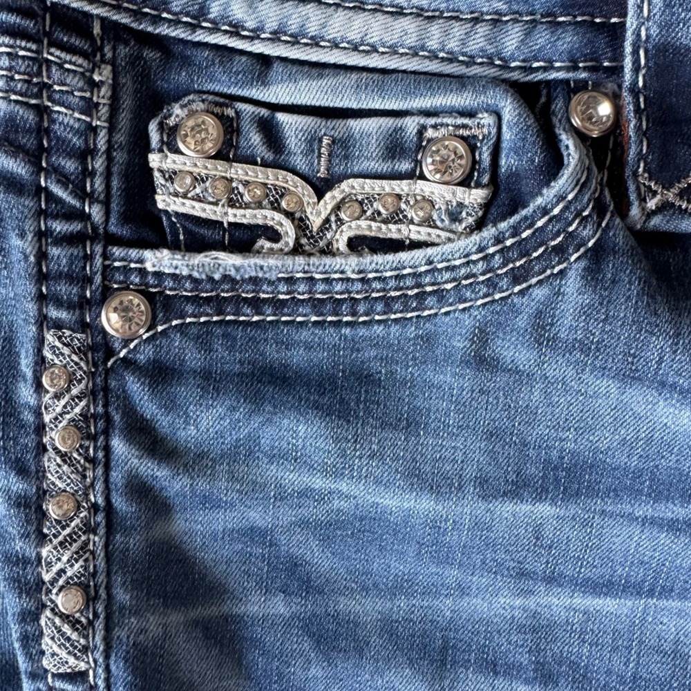 Rock Revival Vivian Skinny Jeans Embellished Rhinestone Cuffed 28 - Picture 5 of 10